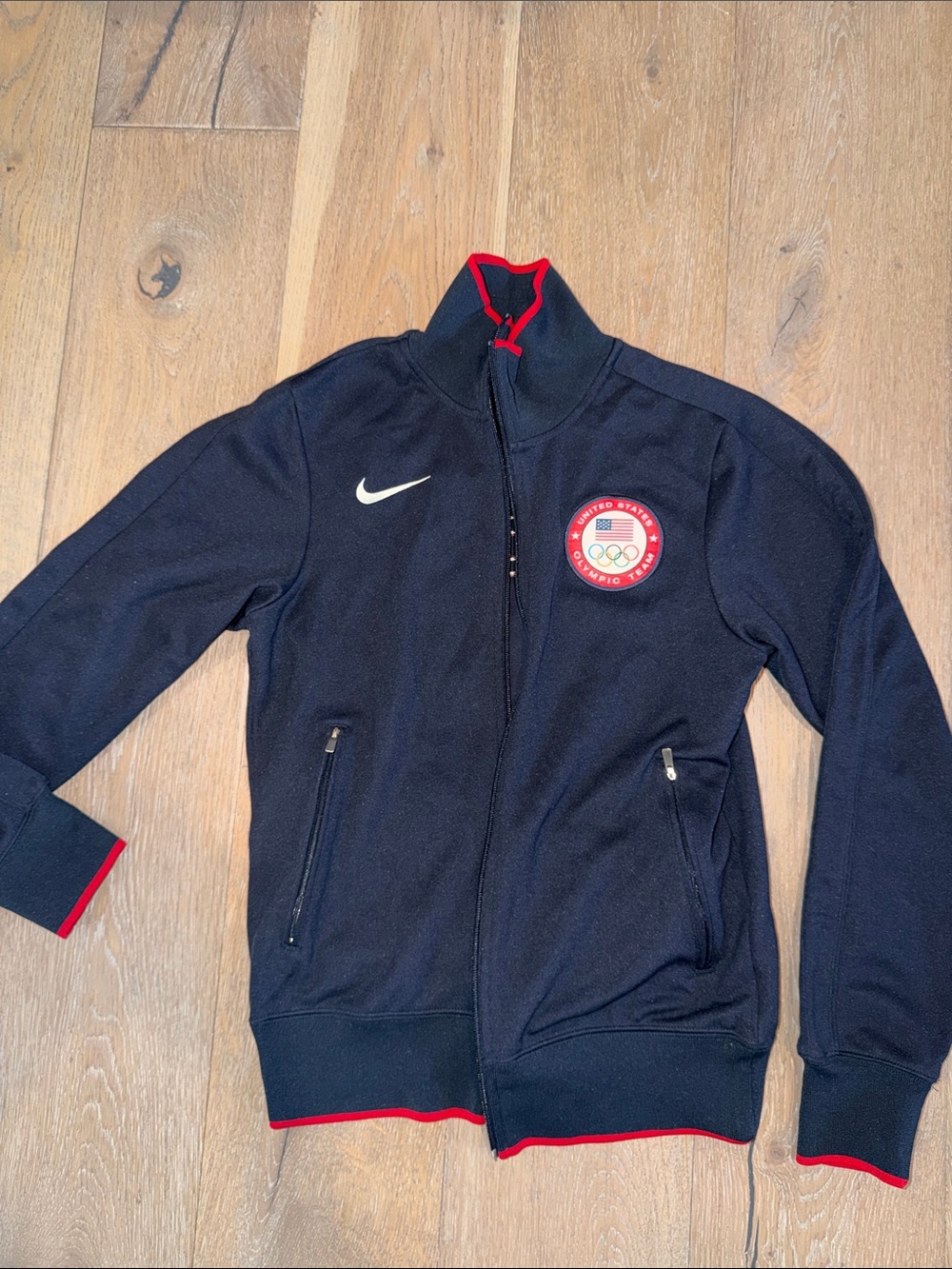 Nike Team USA Navy Track Jacket with Red Trim and USA Olympic Crest like new
